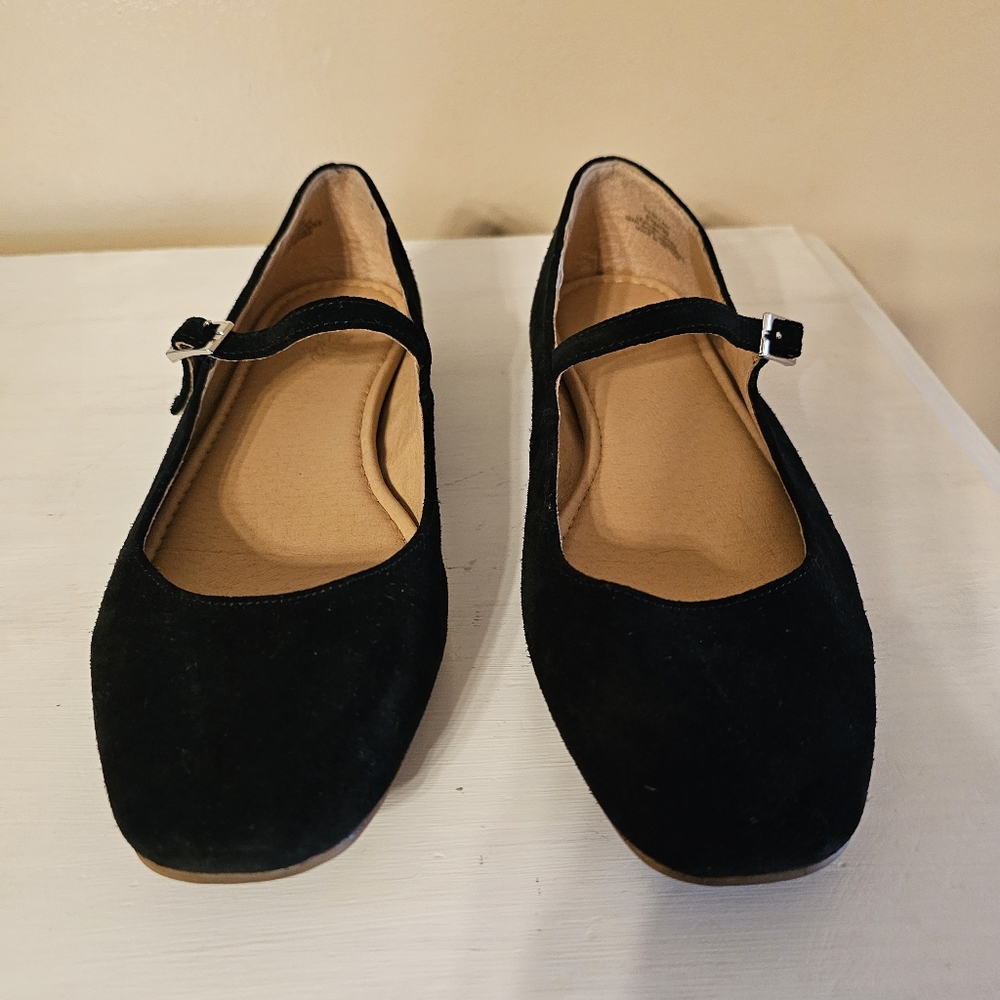 Crown Vintage Sillani Black Suede Mary Jane Ballet Flats 8.5 Balletcore Office - Picture 5 of 9